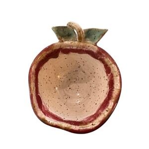 Handmade‎ Studio Pottery Apple Shaped Speckled Ceramic Small Pinch Bowl Signed